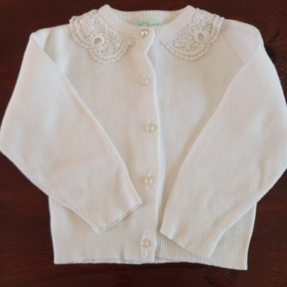 Infant Girl's JULIUS BERGER White 100% Cotton Cardigan Sweater Size 24 Months - Picture 2 of 5